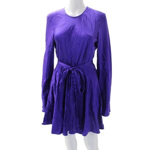 Bardo Collective Womens Long Sleeve Collared Silk Shirt Dress Purple Size Large